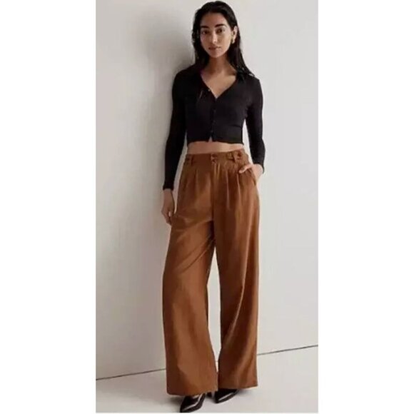 Madewell 'The Harlow' Wide Leg High Waist Chino Pants #NG5521 Acorn - Picture 1 of 8